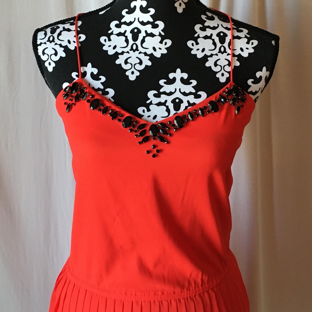 Victoria's Secret 2010 Red Satin Black Rhinestone Embellished Dress, Size XS - Picture 2 of 15